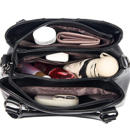 Soft Leather Crossbody Tote Bag – Women's Luxury 3-Layer Handbag