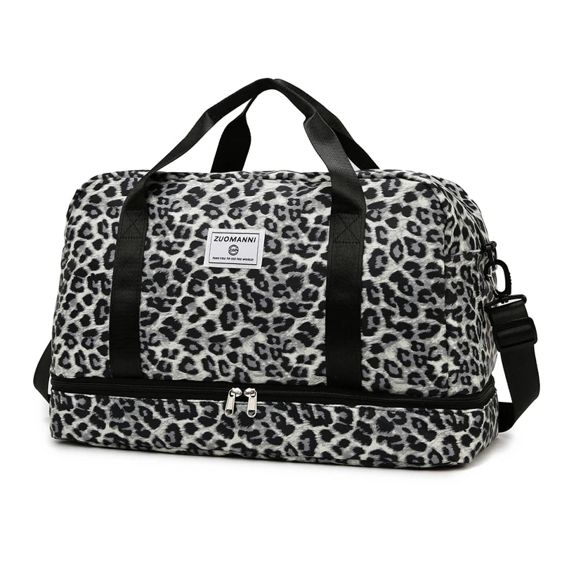 Leopard Print Gym Duffle Bag with Shoe Compartment