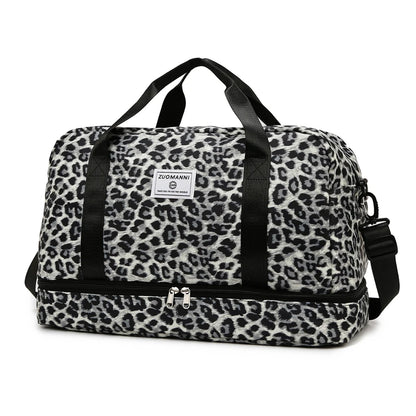 Leopard Print Gym Duffle Bag with Shoe Compartment