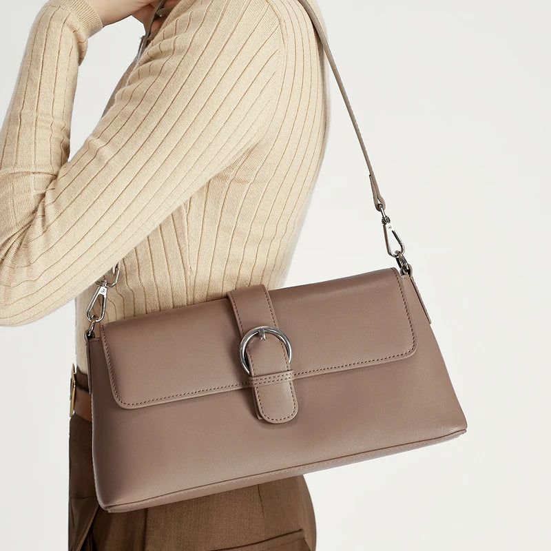 Genuine Leather Crossbody Bag for Women – Lightweight Buckle Shoulder Bag