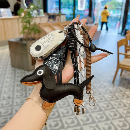 Dachshund PU Leather Keychain Bag Charm with Braided Tassel