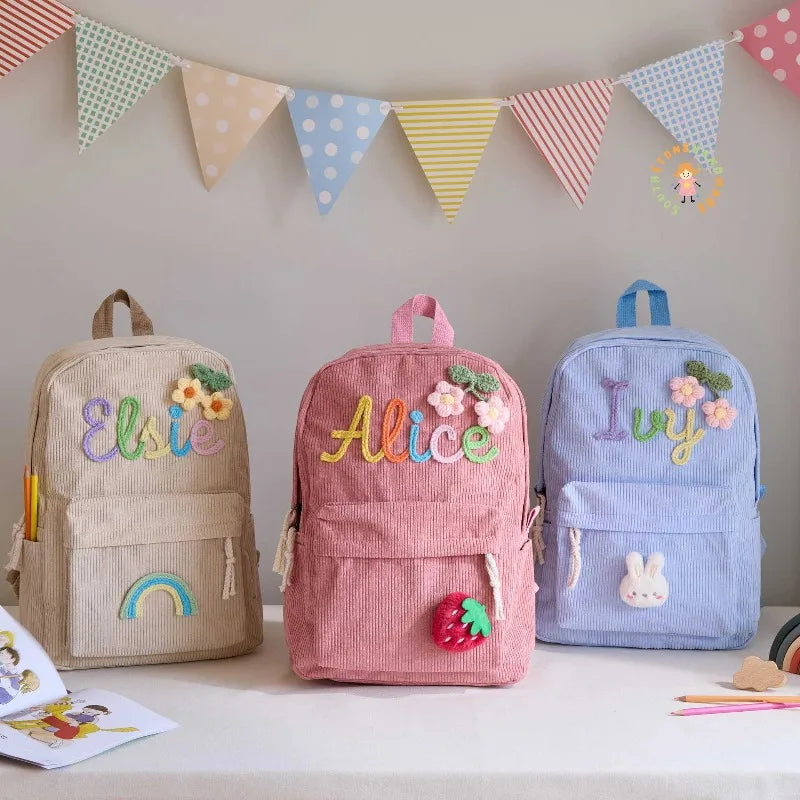 1pcs Personalized Backpack Large Capacity Corduroy Schoolbag Hand-Made Unique Name Custom Multicolor