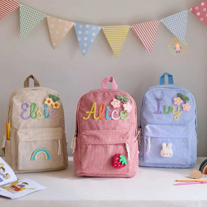 1pcs Personalized Backpack Large Capacity Corduroy Schoolbag Hand-Made Unique Name Custom Multicolor