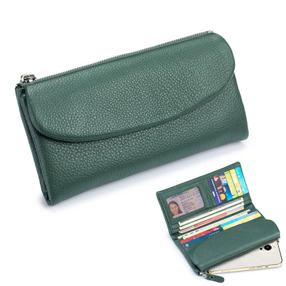Genuine Cowhide Long Wallet for Women – Magnetic Clutch