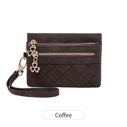 Women's Quilted PU Leather Bi-Fold Wallet with Wristlet & Zipper