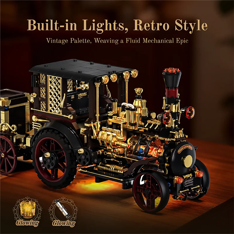 Steampunk Vintage Steam Car MOC Building Blocks Set – LED Model