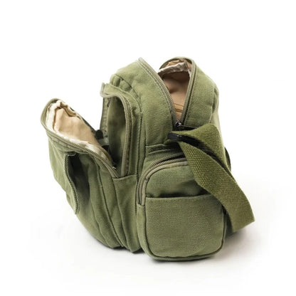 Mini Canvas Crossbody Bag for Women – Multi-Pocket Shoulder Purse