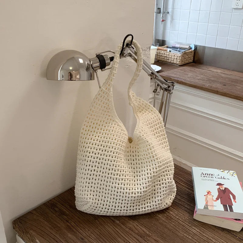 Crochet Mesh Hobo Bag for Women – Large Knit Shoulder Tote