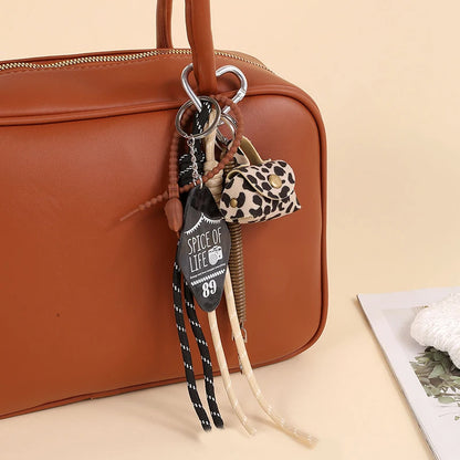 Handmade Nylon Rope Bag Charm Keychain with Mini Bag & Eiffel Tower Pendant