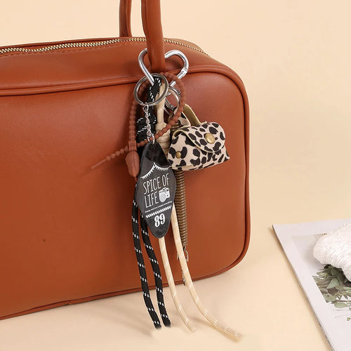 Handmade Nylon Rope Bag Charm Keychain with Mini Bag & Eiffel Tower Pendant