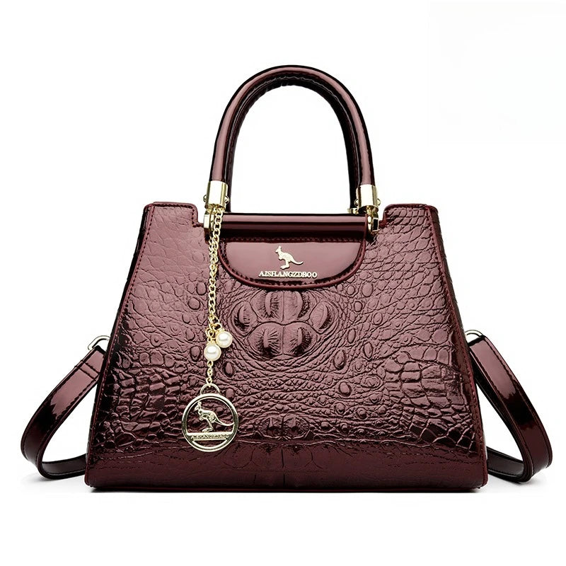 Crocodile Pattern Leather Handbag – Women's Large Capacity Shoulder Bag