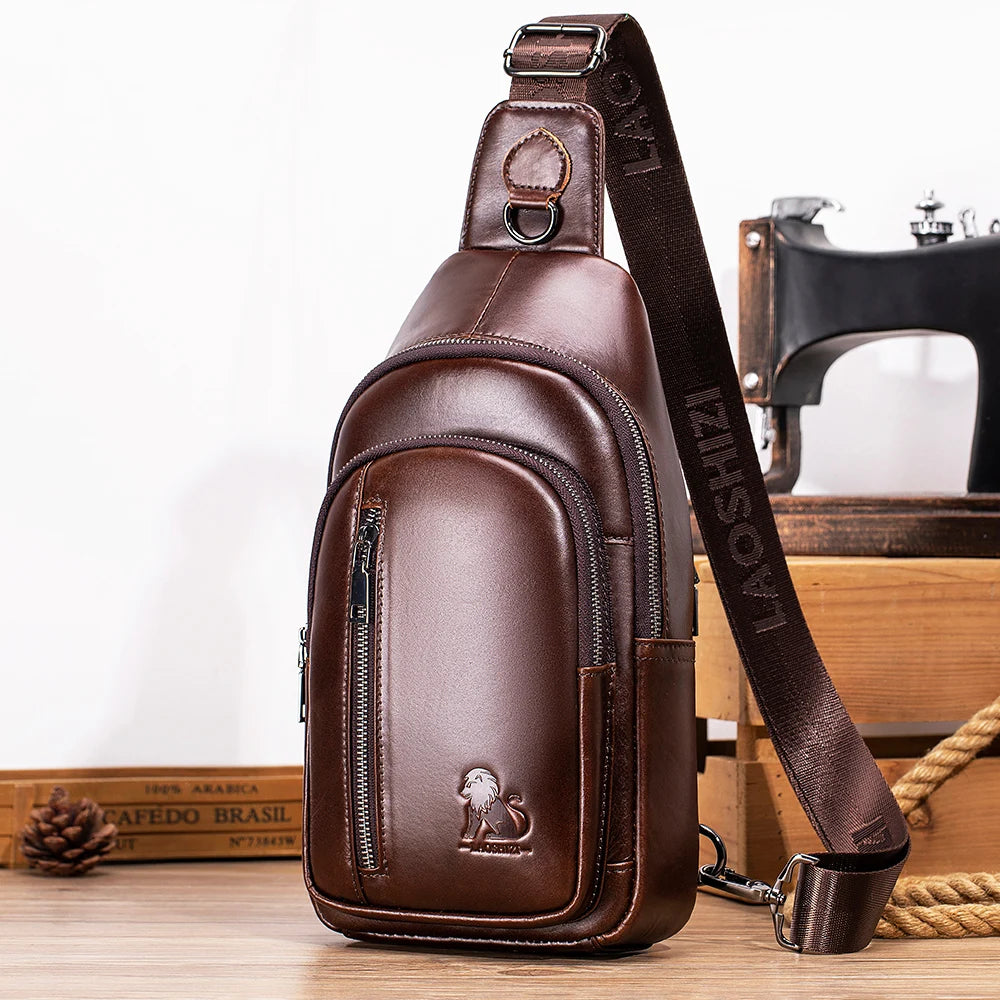 Men's Genuine Leather Sling Chest Bag – Crossbody Shoulder Pack