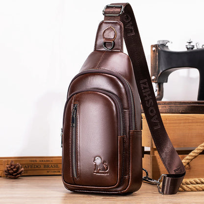 Men's Genuine Leather Sling Chest Bag – Crossbody Shoulder Pack
