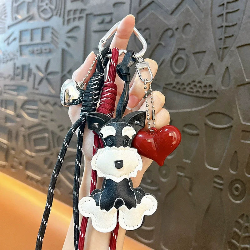 Cute Puppy Heart Pendant Keychain with Woven Rope Bag Charm