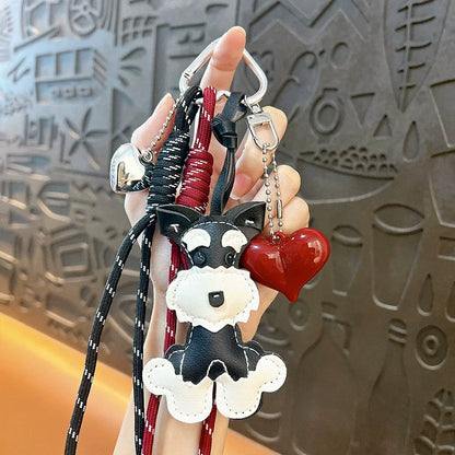 Cute Puppy Heart Pendant Keychain with Woven Rope Bag Charm