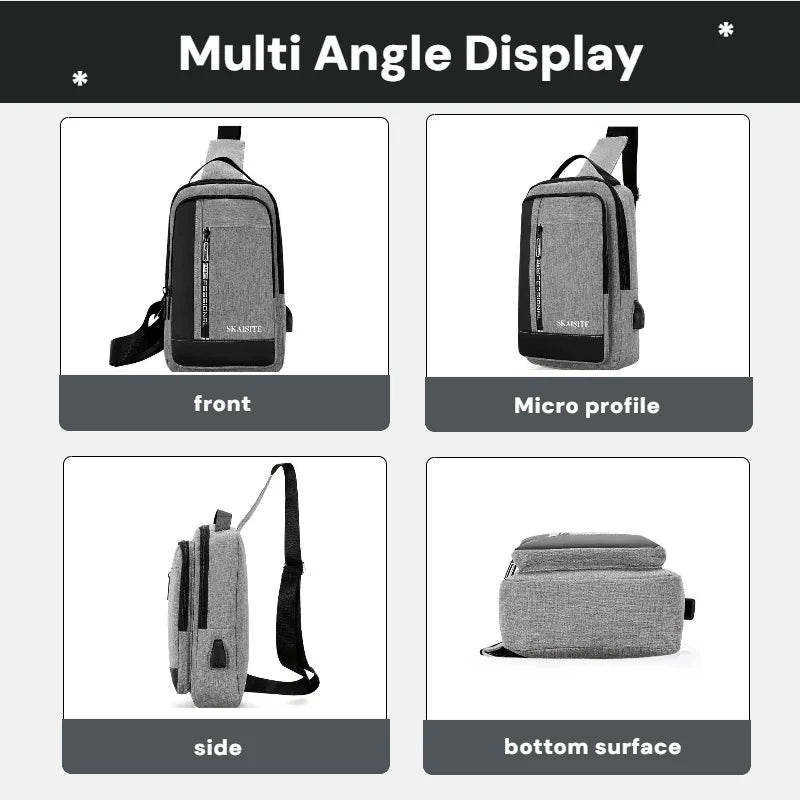 Men's Sling Chest Bag with USB Charging Port – Casual Oxford