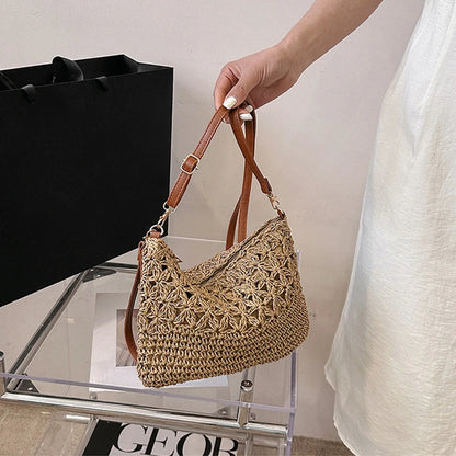 Straw Woven Crossbody Bag – Women's Clutch Purse with Detachable Strap