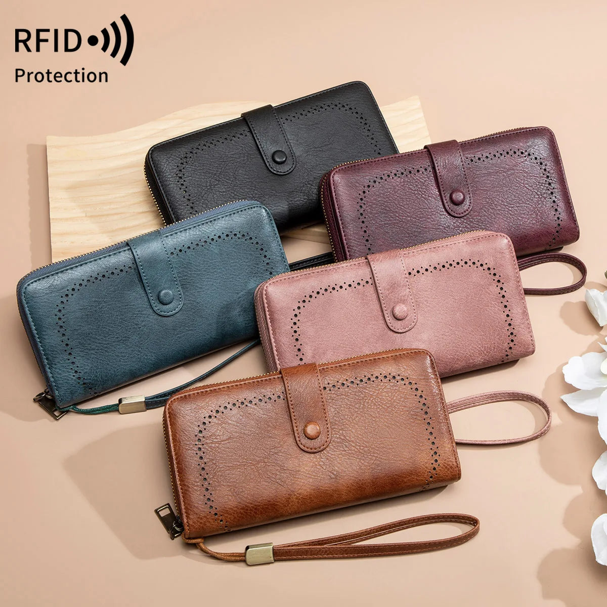 RFID Blocking Women's Accordion Wallet – Retro Leather Clutch