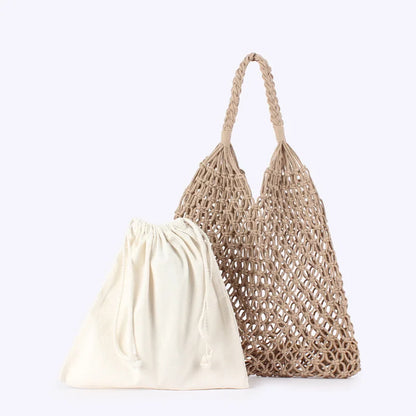 Crochet Beach Tote Bag – Boho Woven Handbag with Inner Pouch