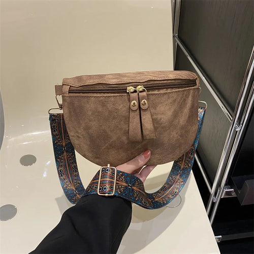 Women's PU Leather Crossbody Bag with Wide Boho Strap