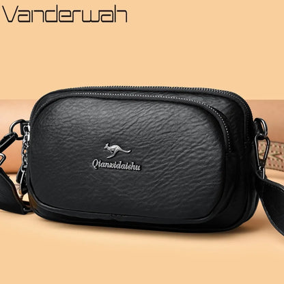Soft Leather Women's Crossbody Bag with Wide Boho Strap
