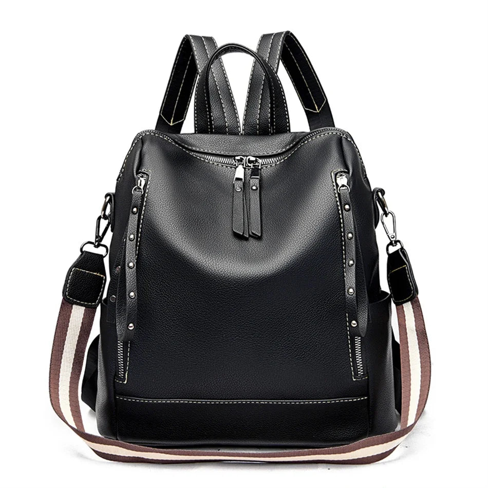 Leather Backpack for Women – Waterproof Anti-Theft Bag
