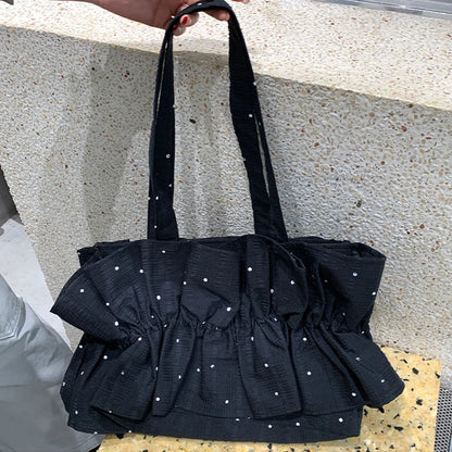 Korean Style Polka Dot Ruffle Shoulder Bag Women S Large Capacity Tote Magnetic Buckle Design