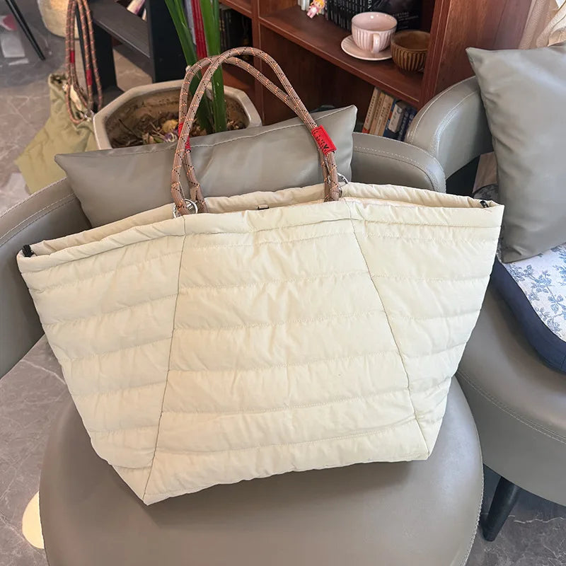 Quilted Puffer Tote Bag for Women – Lightweight Travel Shoulder Bag