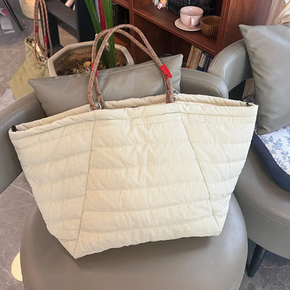 Quilted Puffer Tote Bag for Women – Lightweight Travel Shoulder Bag