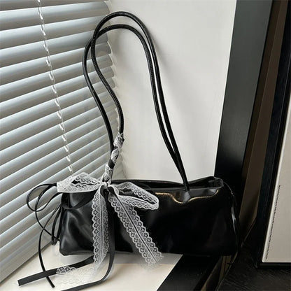 Ballet Style Bow Shoulder Bag – Elegant PU Leather Square Handbag
