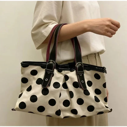 Y2K Polka Dot Shoulder Bag – Retro Satin Tote Handbag