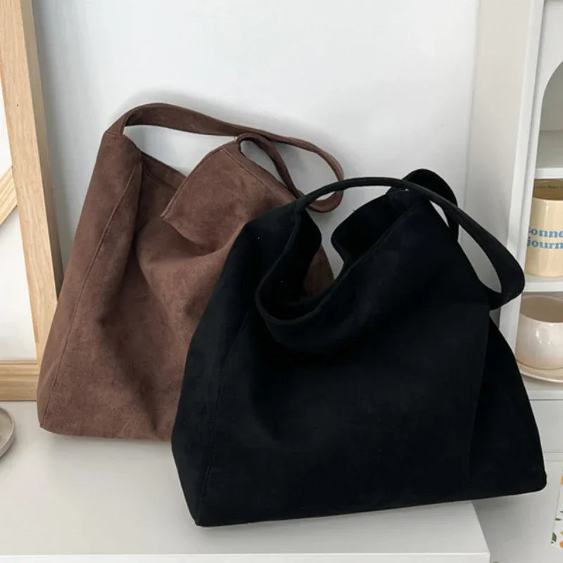 Women's Large Shoulder Tote Bag – Casual Suede-Look Handbag