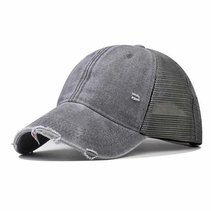 Distressed Mesh Trucker Baseball Cap – Unisex Washed Cotton Hat