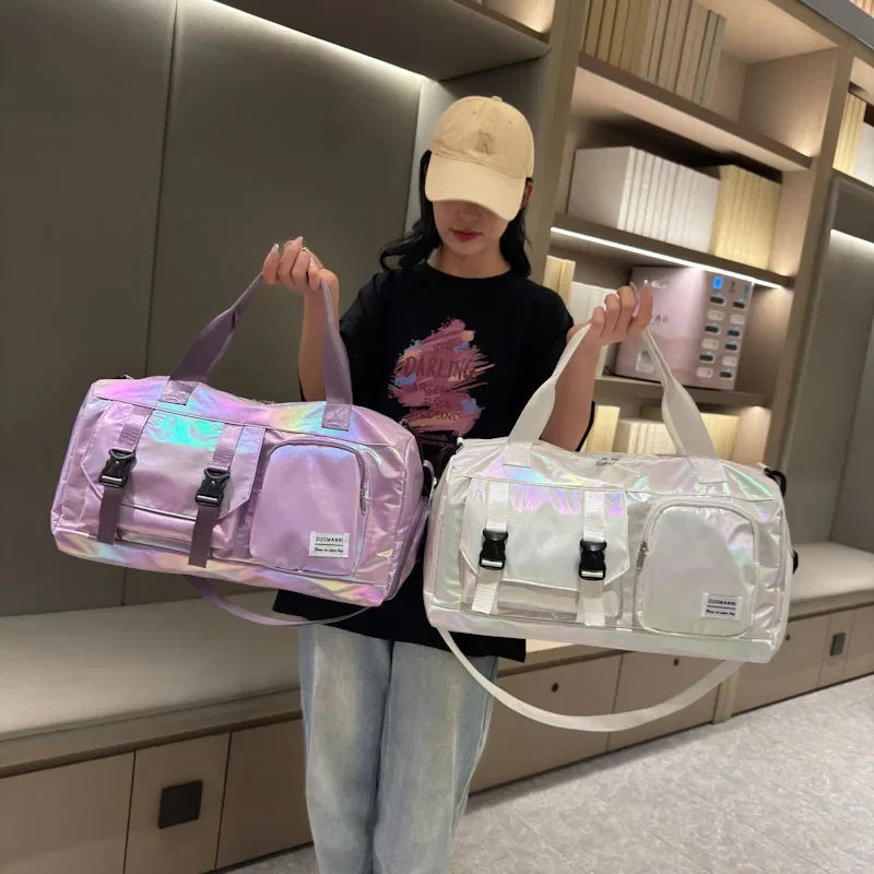 Holographic Duffel Bag – Weekend Travel Bag with Shoe Compartment