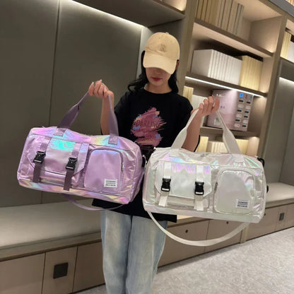 Holographic Duffel Bag – Weekend Travel Bag with Shoe Compartment