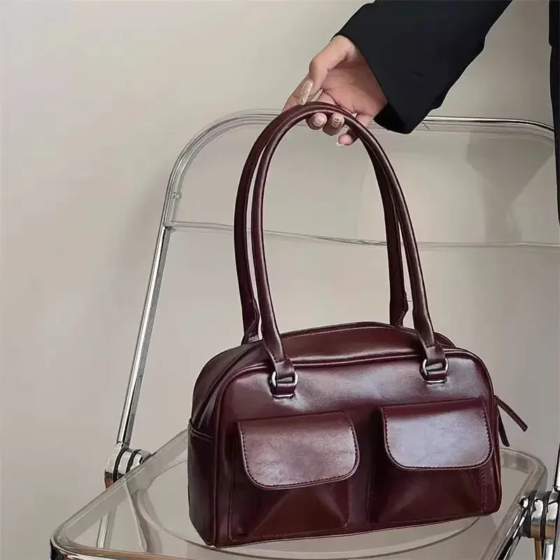 Vintage PU Leather Tote Bag Women's Shoulder Handbag