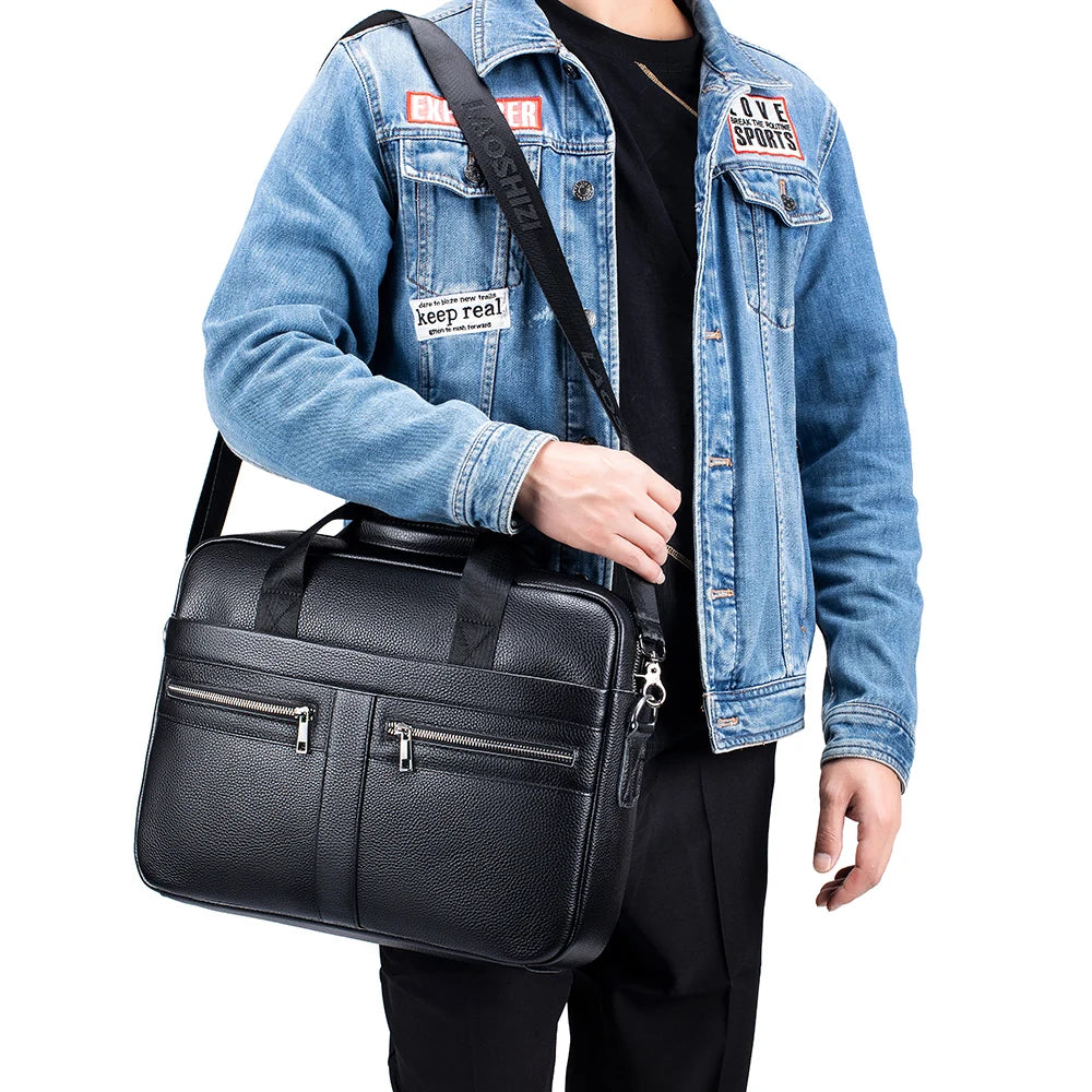 15-Inch Genuine Leather Men's Laptop Briefcase Bag