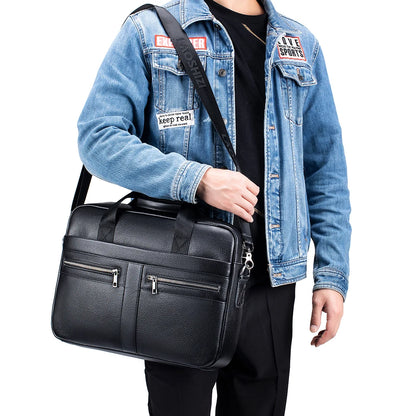 15-Inch Genuine Leather Men's Laptop Briefcase Bag
