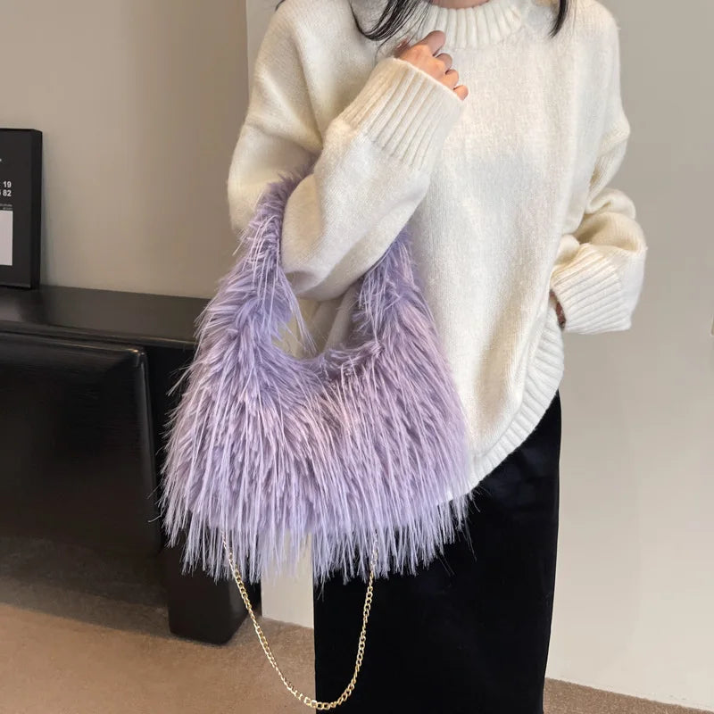 Faux Fur Long Tassel Shoulder Bag – Large Capacity Women's Tote