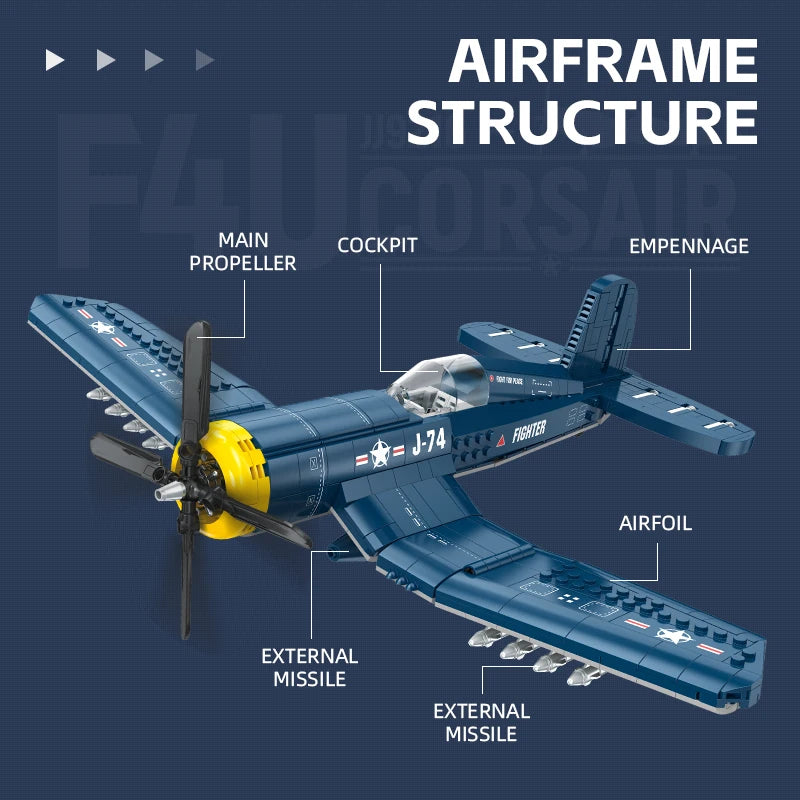 F4U Corsair Fighter Building Blocks – WWII Navy Airplane Model