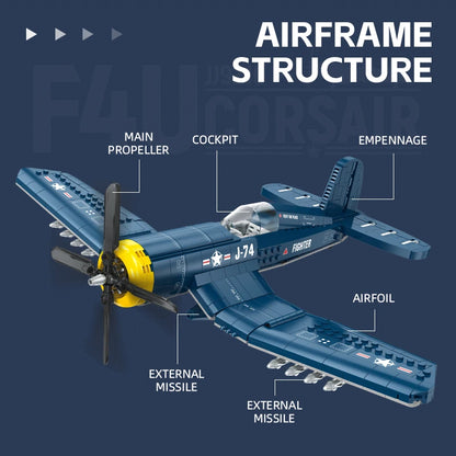 F4U Corsair Fighter Building Blocks – WWII Navy Airplane Model