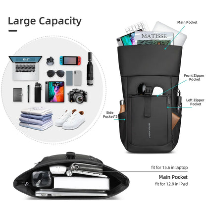 Roll-Top Travel Backpack for Men – Waterproof 15.6" Laptop Hiking Bag