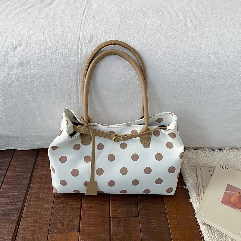 Polka Dot Tote Bag with Belt Strap – Korean Style Commuter Bag