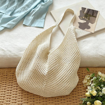 Women's Large Crochet Tote Bag – Hollow Knit Shoulder Handbag