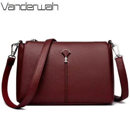 Leather Crossbody Bag for Women – 3-Layer Elegant Shoulder Purse
