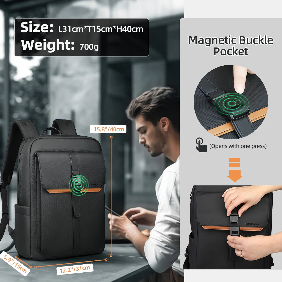 Stylish Business Backpack Men – 15.6" Laptop, Waterproof, Flap Design