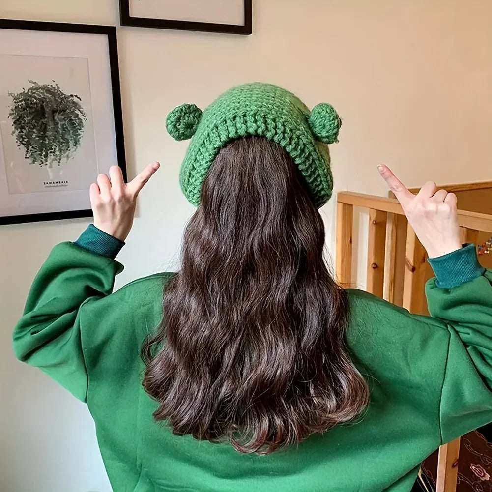 Frog Beanie Hat – Cute Knit Winter Cap with 3D Eyes & Ear Flaps