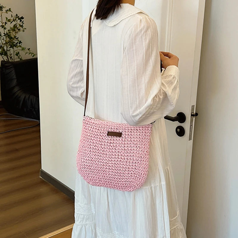 Woven Straw Shoulder Bag Women's Bohemian Crossbody Tote