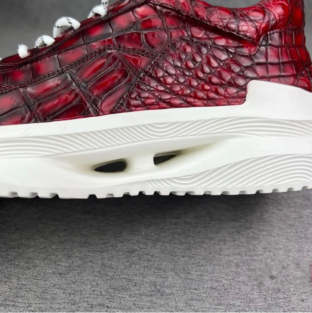 Crocodile Leather Men's Lace-Up Sneakers | Exotic Casual Shoes