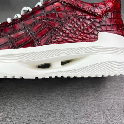 Crocodile Leather Men's Lace-Up Sneakers | Exotic Casual Shoes